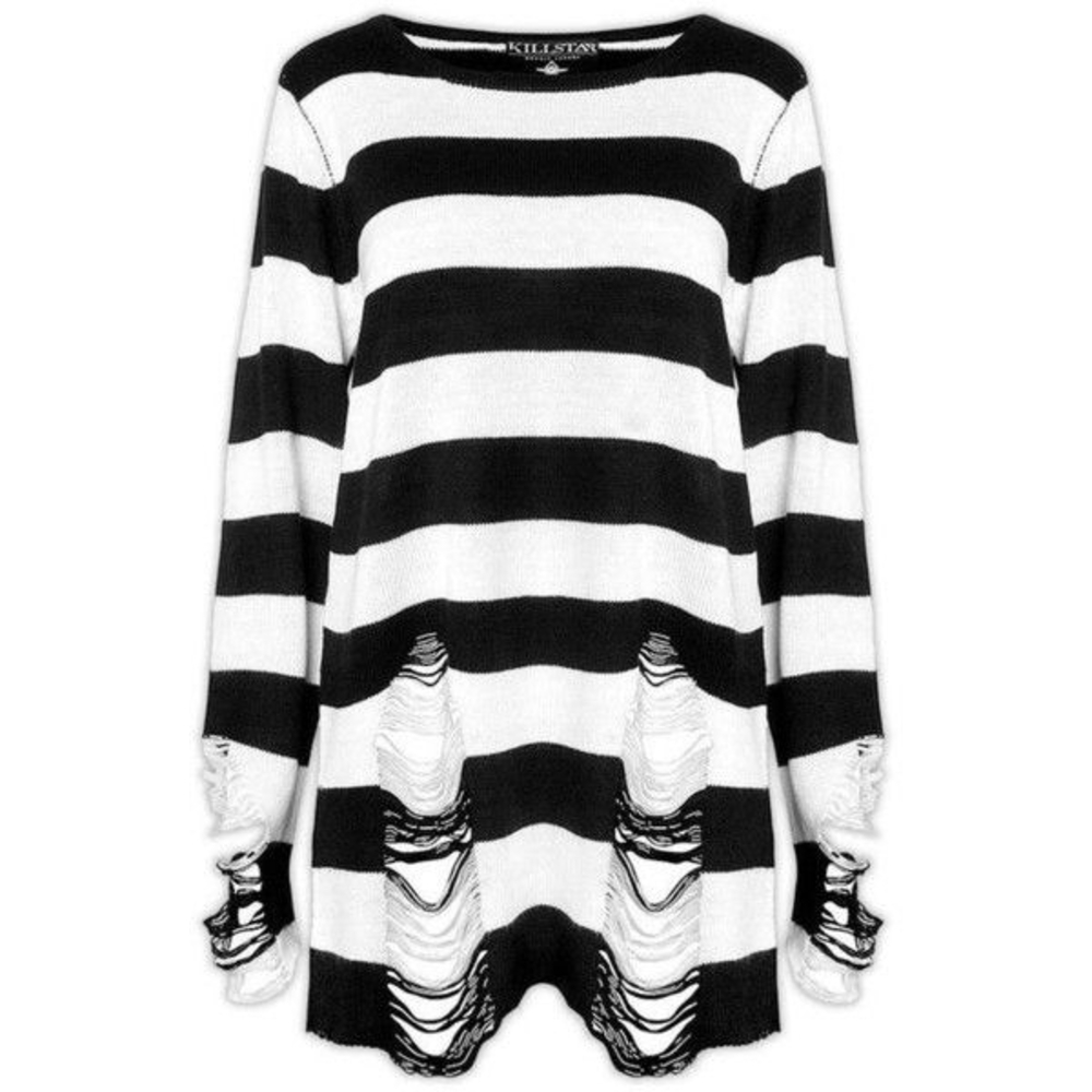 On Hold - Killstar Pugsley Knit Sweater Top Black White Stripe